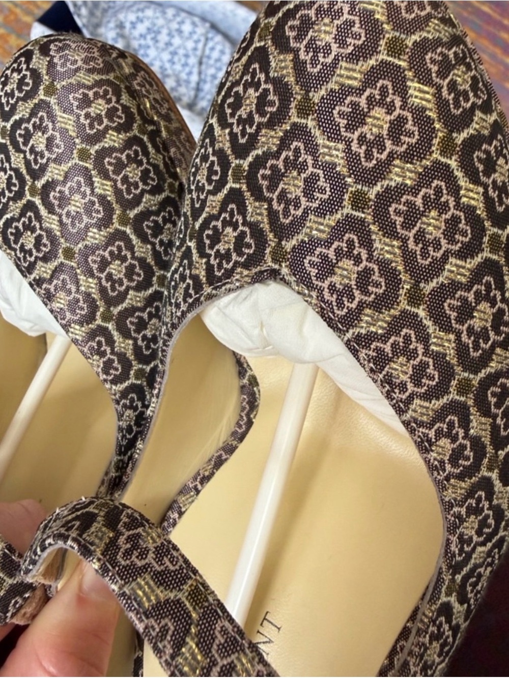 NIB Sarah Flint Plum & Gold Floral Jacquard Mary Jane Pumps - Size IT 39, US 8.5 - Picture 14 of 16